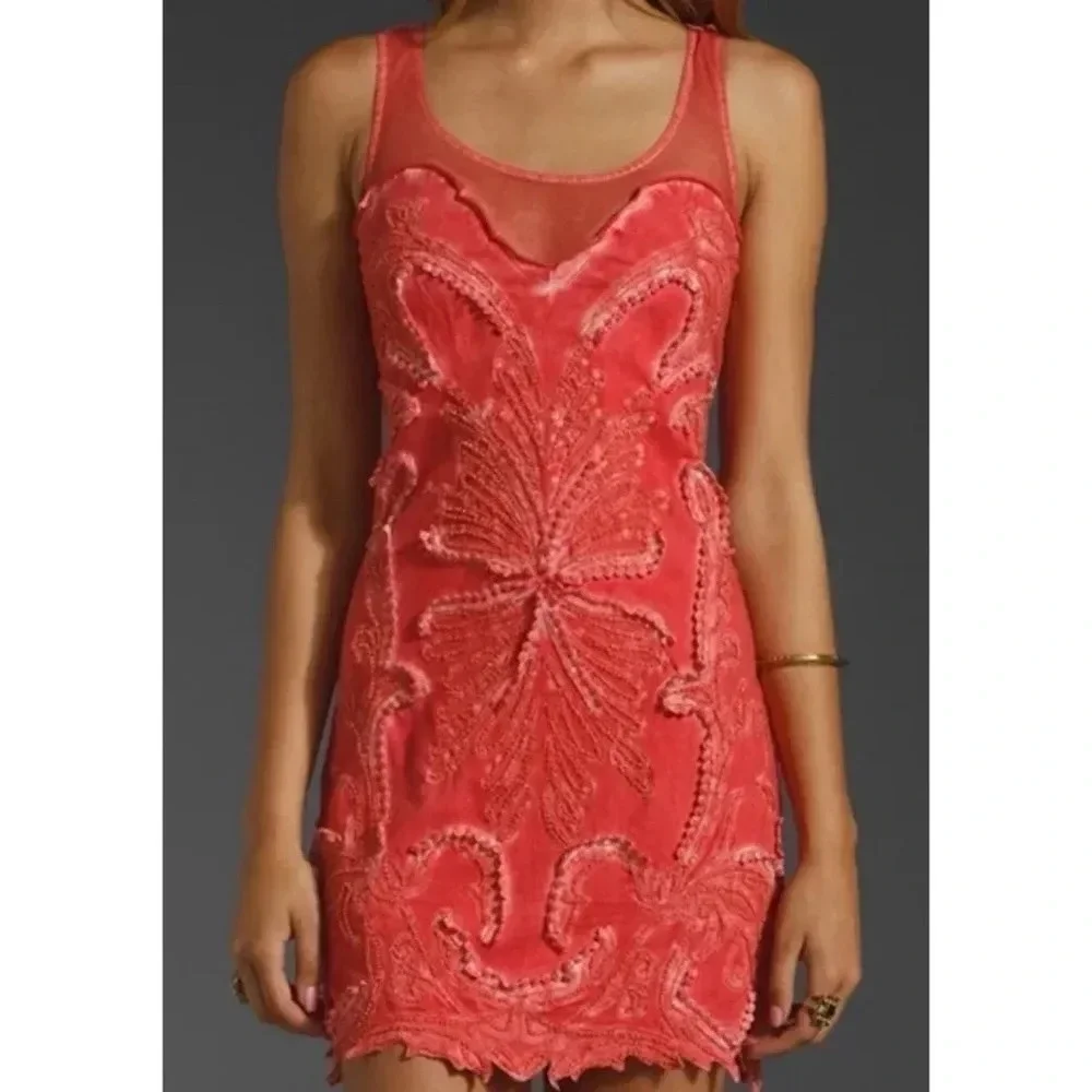 Free People Ice Ice Baby Embellished Sleeveless Mini Dress in Pink Lemonade L